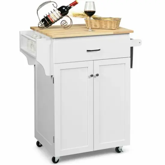 Costway Rolling Kitchen Island Utility Kitchen Cart Storage Cabinet Brown/White image {11}