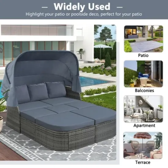 Outdoor Patio Wicker Sunbed Furniture Set with Retractable Canopy - ModernLuxe image {7}