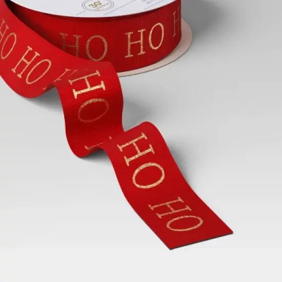 30' Christmas Fabric Ribbon Red Glitter Ho Ho Ho on Satin - Wondershop&trade; image {2}