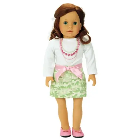 Sophia's - 18" Doll - Necklace Print T & Camouflage Cargo Skirt - White image {1}