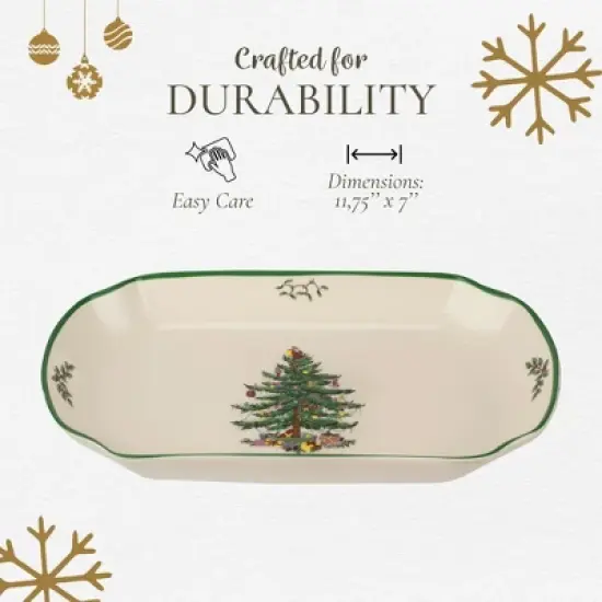 Spode Christmas Tree 11-Inch Rectangular Scalloped Tray, Stoneware Holiday Serving Platter - Festive Tableware - Dishwasher, Microwave, Freezer Safe image {4}