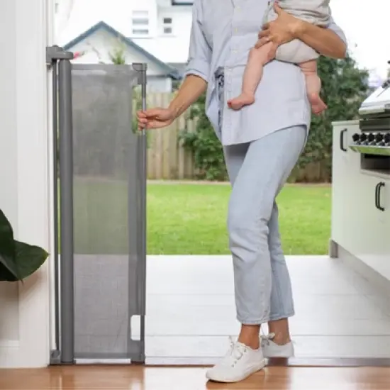 Perma Child Safety 71" Wide x 41" Tall Retractable Baby Gate - 3123 - Gray image {2}