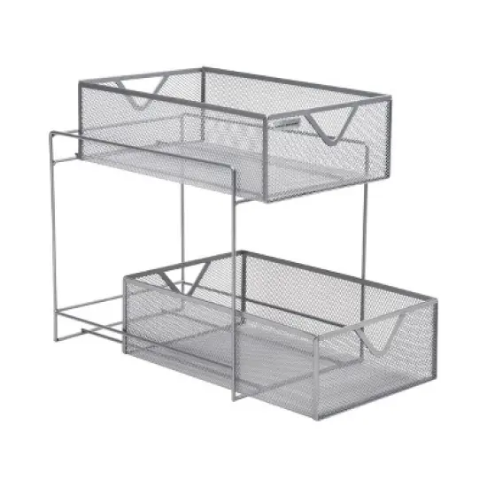 Mind Reader Stackable Paper Tray, Desktop Organizer, File Storage, Office, Metal Mesh, 10.5"L x 13.25"W x 7.5"H, 2 Pcs, Silver image {4}