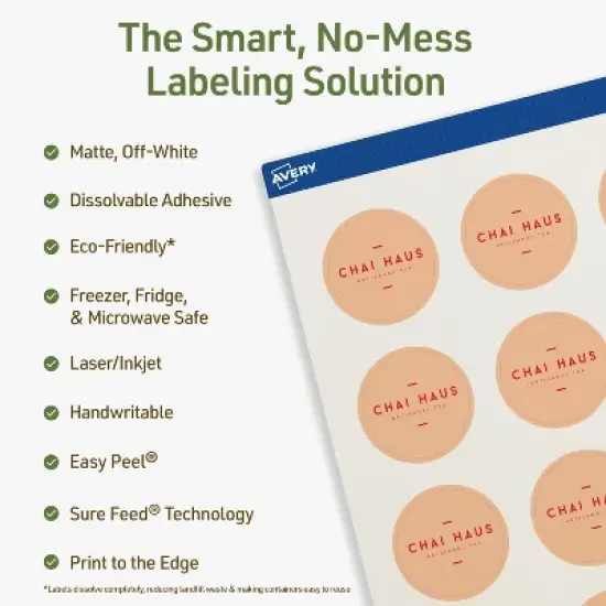 Avery Dissolvable Labels, 1.5" Diameter Round image {1}