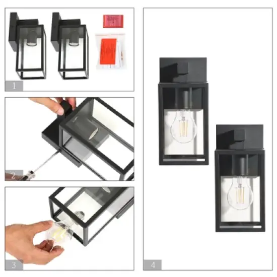LNC Orlan 1-Light 9.3"H Modern Square Outdoor Wall Lights, Black with Clear Glass,2 Pack image {13}