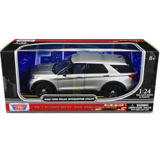 2022 Ford Police Interceptor Utility Unmarked Slick-Top Silver 1/24 Diecast Model Car by Motormax image {2}
