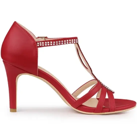 Allegra K Women's Rhinestone Ankle Strap Open Toe Stiletto Heels Sandals image {5}