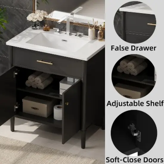 Christopher Knight Home Kachina Modern 31" Bathroom Vanity with Ceramic Sink, 2 Doors and Adjustable Shelf image {6}