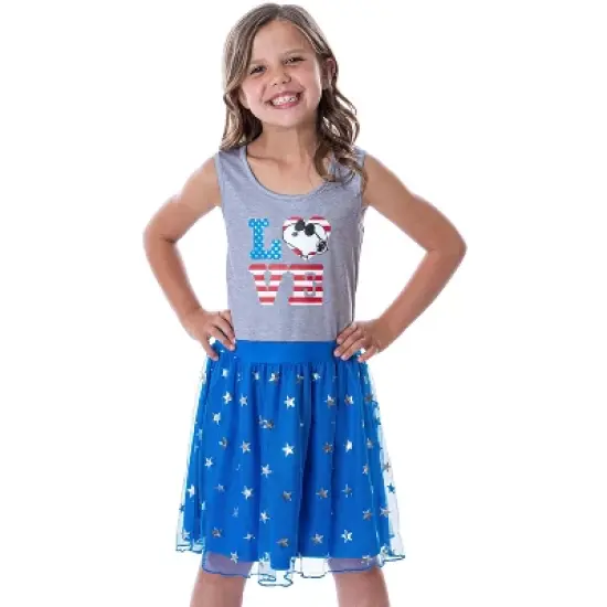 Peanuts Girl's Snoopy Joe Cool USA Love Tank Nightgown Dress Pajama Grey/Blue image {4}