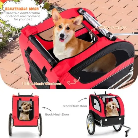 Costway Dog Bike Trailer Foldable Pet Cart with 3 Entrances  for Travel Grey/Red/Blue image {3}