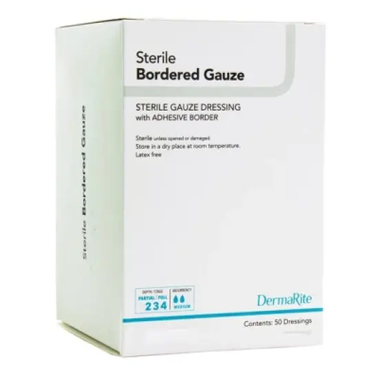 DermaRite Bordered Gauze Adhesive Wound Dressing image {1}