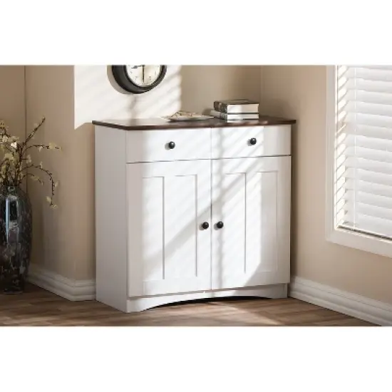 Lauren TwoTone and Buffet Kitchen Cabinet with Two Doors and Two Drawers White/Dark Brown - Baxton Studio image {3}