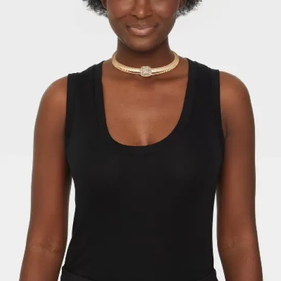 16" Omega Chain Necklace with Pave Center - A New Day&trade; Gold image {1}