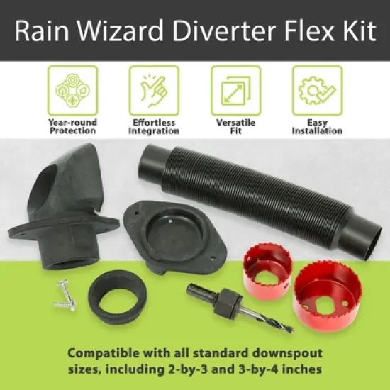 Good Ideas Rain Wizard Diverter Flex Kit for Standard Downspouts with 2 Hole Saw Set, 1 Fill Hose, 1 Flexfit Diverter, 2 Screws, and Winter Hole Cover image {1}