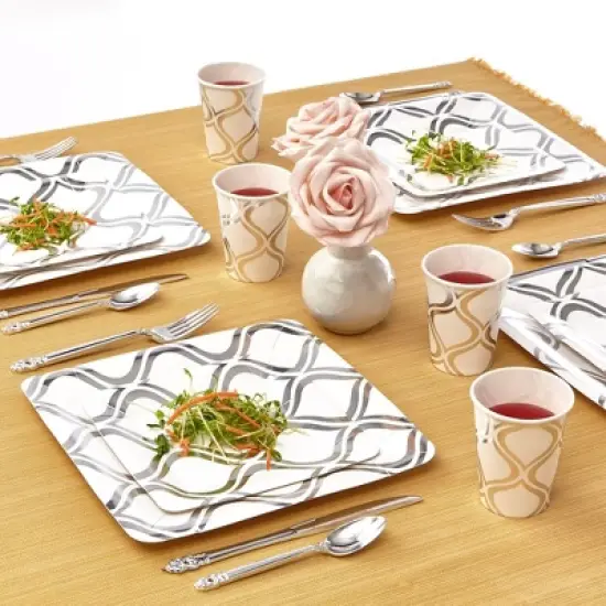 Silver Spoons Elegant Disposable Paper Plate Set for Party, Includes 18 Dinner Plates (10.25&rdquo;) & 18 Side Plates (7.5&rdquo;) &ndash; Moroccan image {2}