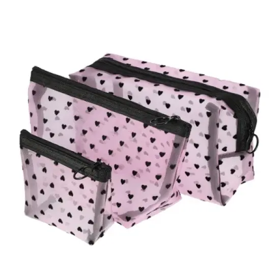 Unique Bargains Nylon Heart Shape Print Mesh Clear Makeup Bags 3 Pcs image {8}