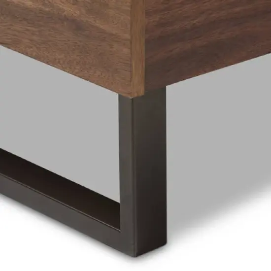 King Mitchell Rustic Industrial Walnut Wood and Faux Leather Metal Platform Bed White - Baxton Studio image {5}