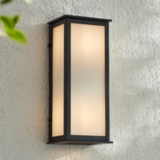 John Timberland Modern Outdoor Wall Light Fixtures Set of 2 Black 12 3/4" Milky White Glass Panels for Post Exterior Barn Deck image {7}