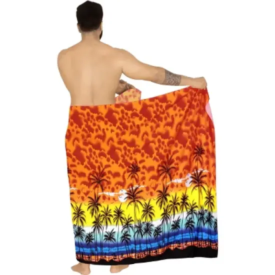LA LEELA Men's Sarong Bath Hawaiian Pareo Wrap One Size Orange image {3}