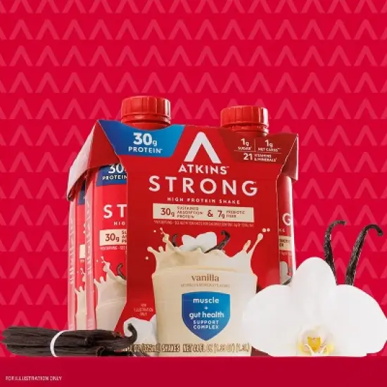Atkins Strong 30g High Protein Shake - Vanilla - 44 fl oz/4pk image {2}