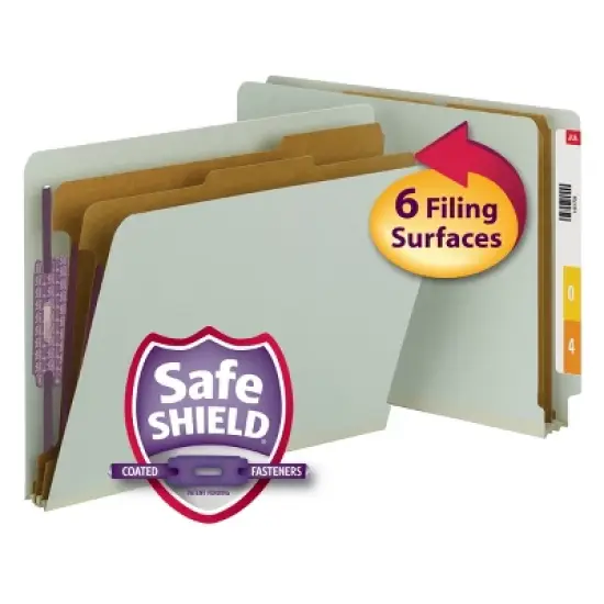 Smead End Tab Pressboard Classification File Folder with SafeSHIELD  Fasteners, 2 Dividers, Gray/Green (26810) image {10}
