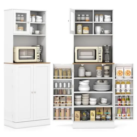 Tangkula Kitchen Pantry Cabinet w/Microwave Shelf 8 Door Shelves & 5 Adjustable Shelves image {9}