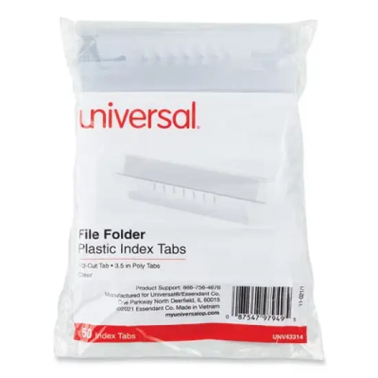 Universal Hanging File Folder Plastic Index Tabs, 1/3-Cut, Clear, 3.7" Wide, 50/Pack image {3}