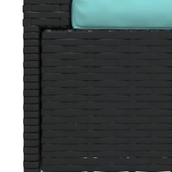 vidaXL Two-Seater Outdoor Sofa - Water-Resistant Black Poly Rattan Patio Loveseat with Comfy Aqua Cushions image {7}