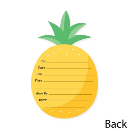Big Dot of Happiness Tropical Pineapple - Shaped Fill-in Invitations - Summer Party Invitation Cards with Envelopes - Set of 12 image {3}