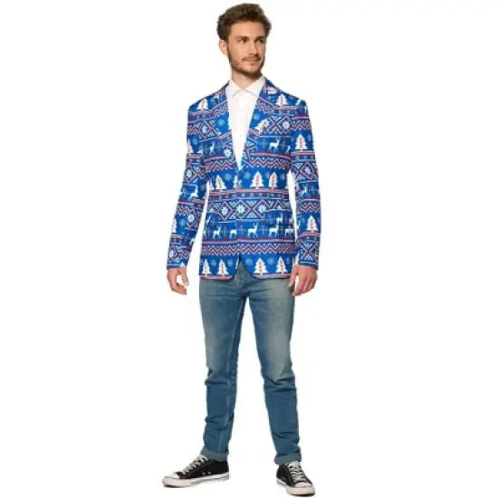 Suitmeister Men's Christmas Blazer - Christmas Blue Nordic Jacket - Blue image {3}