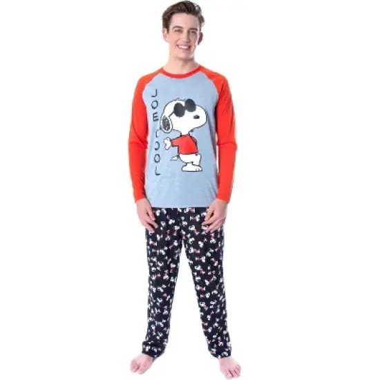 Peanuts Men's Joe Cool Snoopy Pajamas Raglan Shirt And Pant 2 PC Pajama Set image {4}