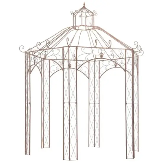 vidaXL Garden Pavilion Antique Brown - 9.8' Wrought Iron Outdoor Patio Rose Gazebo Arch - Vintage Finish, Ideal for Climbing Vines and Shade Shelter image {1}