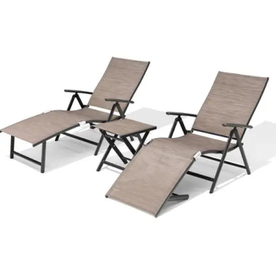 Pellebant Outdoor Aluminum Adjustable Folding Chaise Lounge Chairs and Foldable Side Table image {13}