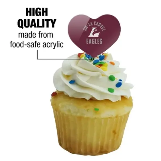 NCAA University of Wisconsin - La Crosse University Eagles Heart Love Cupcake Picks Toppers Decoration Set of 6 image {2}