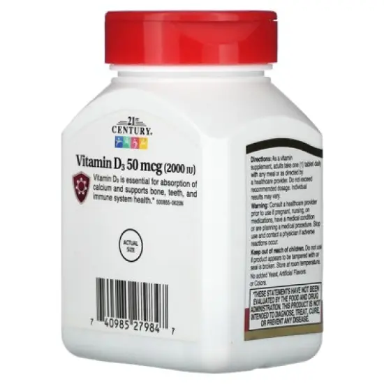 21st Century D3, 50 mcg (2,000 IU), 250 Tablets image {2}