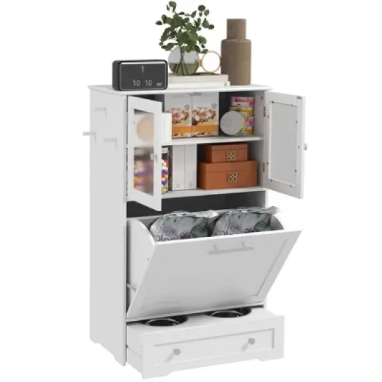 PawHut Dog Feeding Station with 2 Storage Cabinets, Pet Feeding Station with 2 Elevated Dog Bowls, Side Hooks, Anti-tip Kit, for Feeding & Watering image {6}