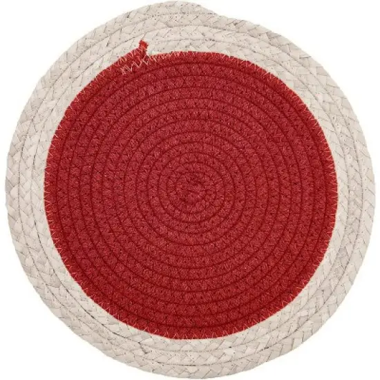 Home Mart Goods Red Extra Thick Woven Trivet Round Placemats Natural Cotton Hot Potholder Mat Heat Resistant - 9"x9"(Pack of 4) image {2}