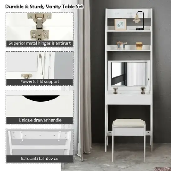 Costway Vanity Set Makeup Dressing Table w/Flip Top Mirror Hooks Shelves image {5}