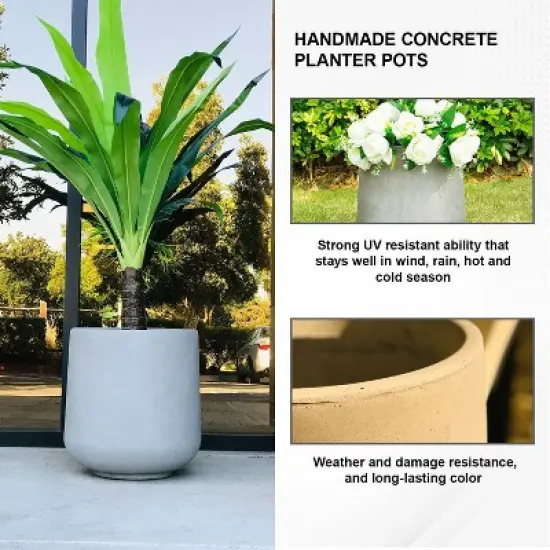 Rosemead Home & Garden, Inc. Concrete Outdoor Planter Pot Natural 13"x13" image {8}