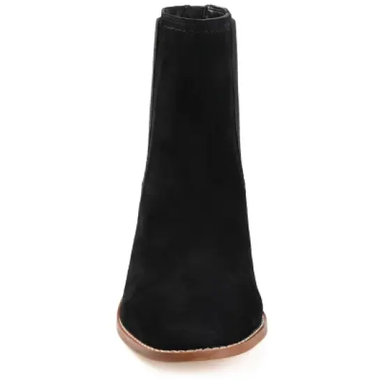 Journee Signature Womens Genuine Leather Tazlyn Round Toe Stacked Chelsea Booties image {5}