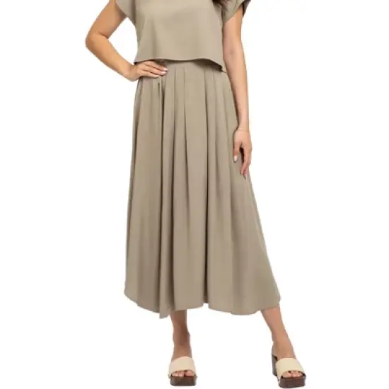 August Sky Women's Pleated Solid Midi Skirt image {5}