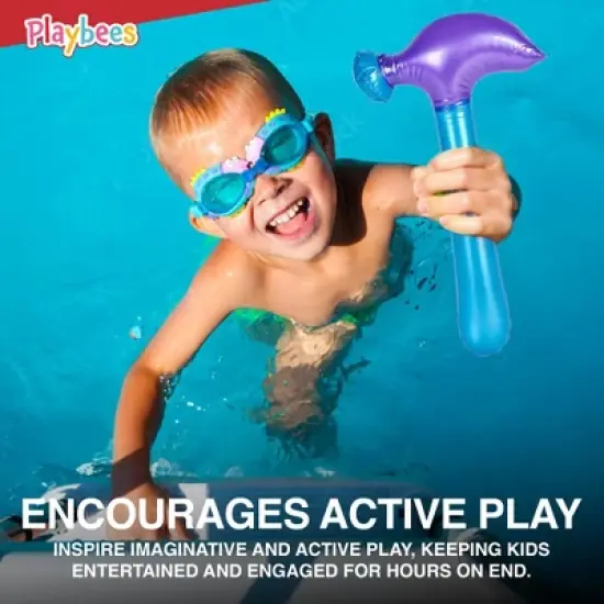 Playbees Multi-Colored Inflatable Hammer - 12 Pack - Assorted Neon Mallets - 14 Inch image {6}