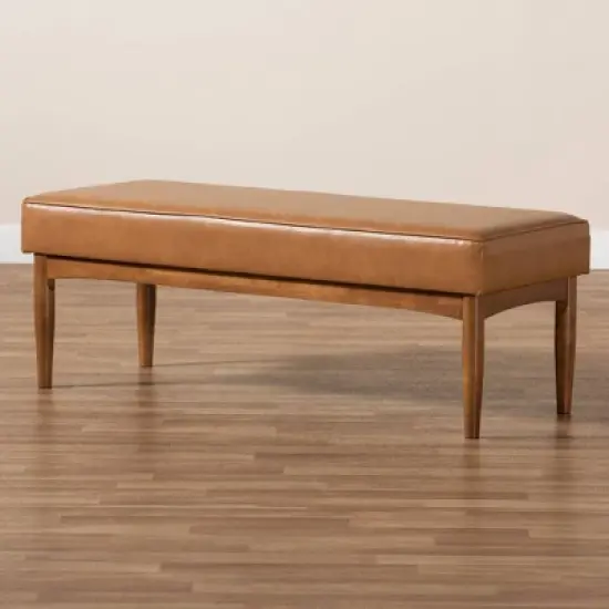 Arvid Mid-Century Faux Leather Upholstered Wood Dining Bench Walnut/Brown - Baxton Studio image {5}
