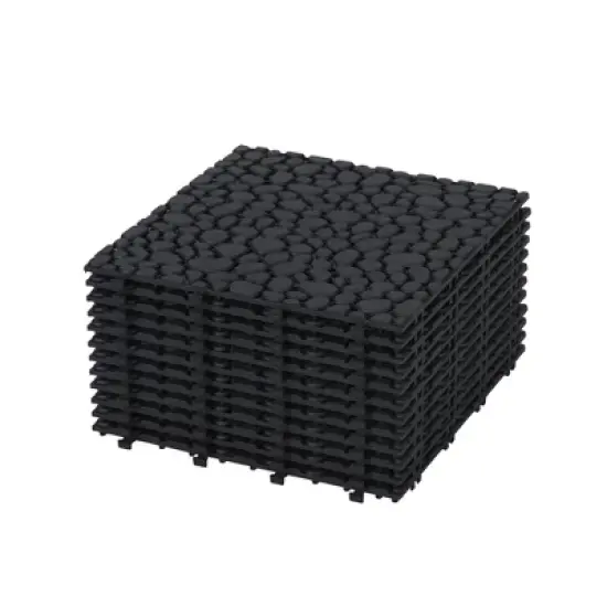 12 x 12 Inch Black Interlocking Deck Tiles with Pebble Stone Pattern, Waterproof Plastic Outdoor Decking, 12-Pack image {9}