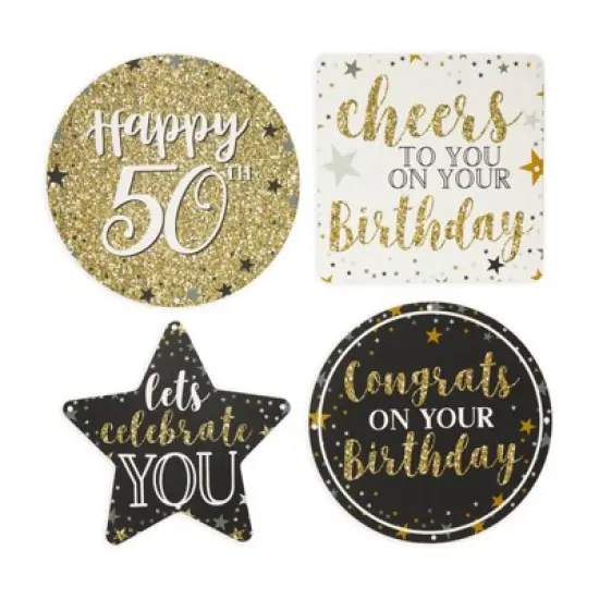 Sparkle and Bash 12 Pack Glitter Black and Gold Party Signs for 50th Birthday Decorations for Men and Women image {3}