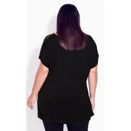 Women's Plus Size Mixed Media Top - black print | AVENUE image {1}