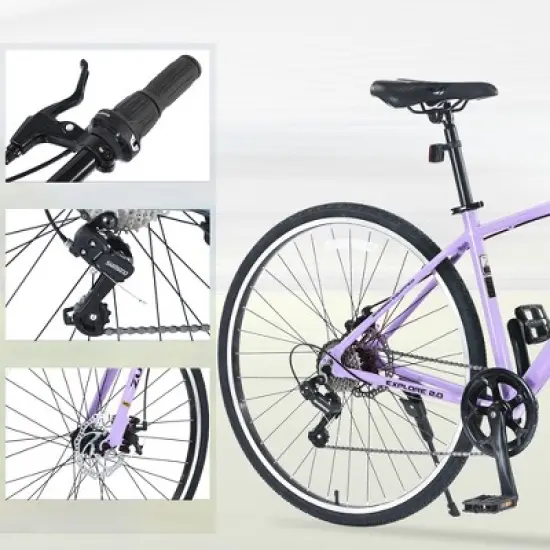 DSVIMOY Bicycles, 27.5 Inch Road Bike for Women and Men, 7 Speed Road Bike, Purple, 64.57"*25.19"*37.79" image {3}