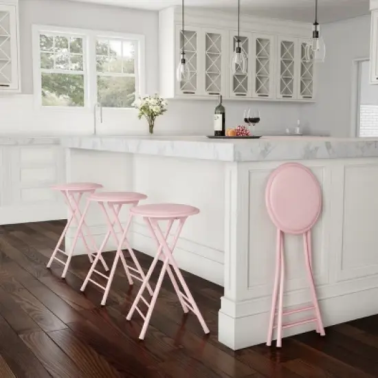 Set of 2 Counter Height Bar Stools &ndash; 24-Inch Backless Folding Chairs with 300lb Capacity for Kitchen, Rec Room, or Game Room by Trademark Home (Pink) image {5}
