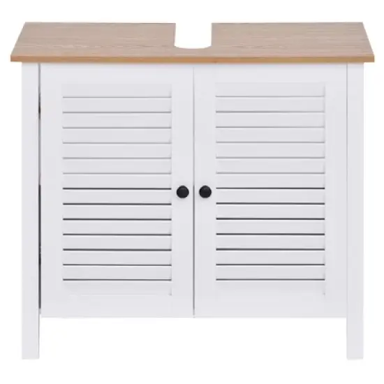 HOMCOM Under-Sink Storage Cabinet with Double Layers Bathroom Cabinet Space Saver Organizer 2 Door Floor Cabinet, White image {3}