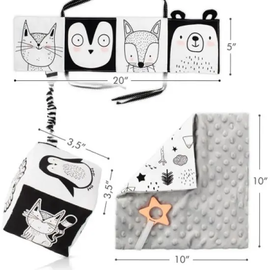 Tummy Time Toys Set: High Contrast Book, Toy Block, Crinkle Paper & Teether - Sensory Development Toys for Newborns & Infants 0-6 Months image {7}